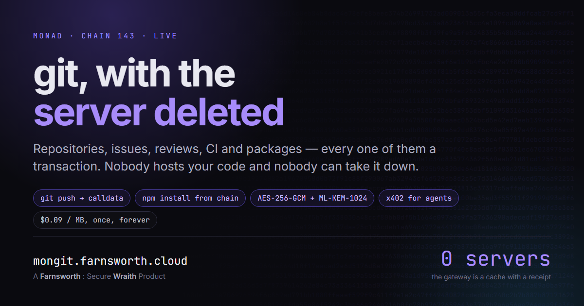 Mongit — Repositories, issues, reviews, CI and packages — every one of them a Monad transaction.…